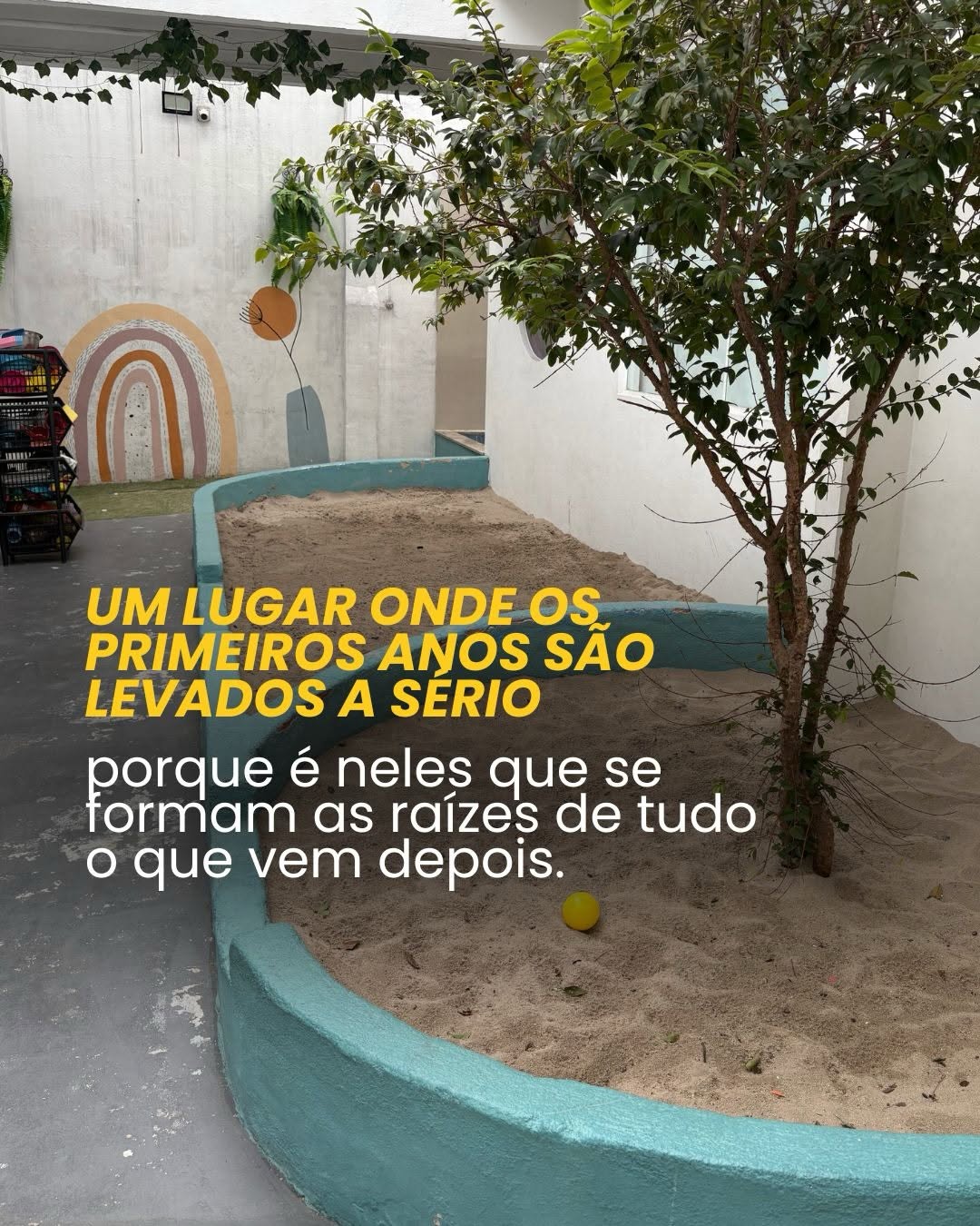 Areal da escola cercado de plantas